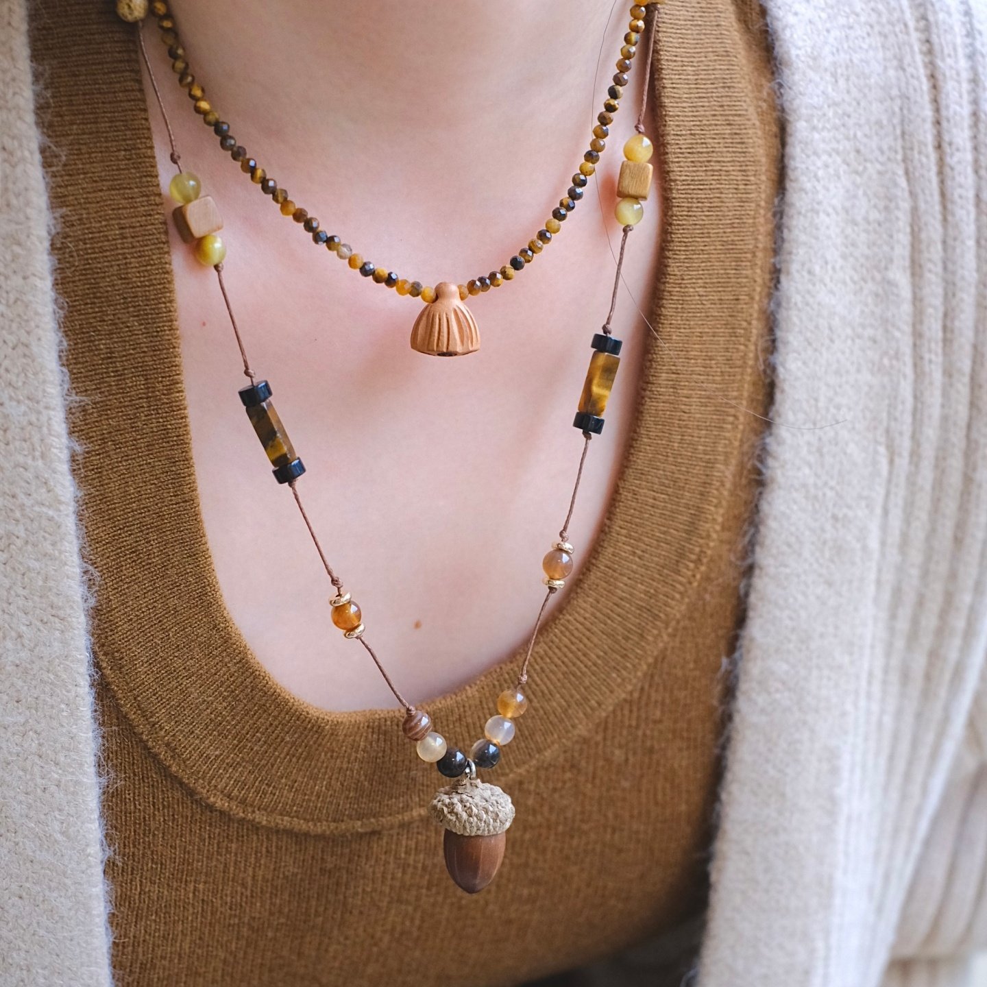 《橡果儿》原创秋冬禅意文艺民族风天然石串珠长款项链毛衣链叠戴