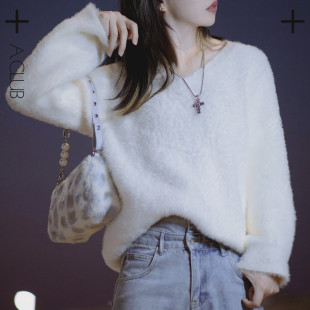 ACLUB白夜一件出门仿水貂毛衣秋冬杏色毛衣女软宽松慵懒针织衫