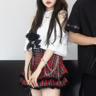 破洞t恤女刺绣辣妹上衣 亚文化中袖 ACLUB白夜 心电图朋克蝙蝠衫