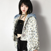 ACLUB豹猫X蓝猫水色毛毛外套雪豹纹长短款 少女环保水貂皮草