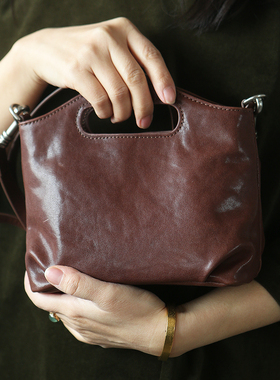 布谷森林女士新款头层植鞣牛皮女包百搭真皮单肩斜挎手提小包B619