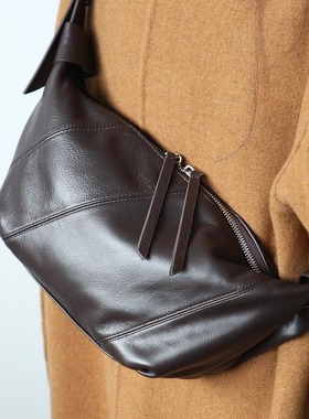 布谷森林女士头层牛皮单肩斜挎包女小众法式包包真皮饺子包B662