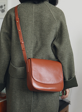 布谷森林新款女包包牛皮马鞍包手工真皮斜挎包单肩包日系文艺B128