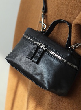 布谷森林女士真皮复古手提小方包头层植鞣牛皮简约百搭斜挎包B613