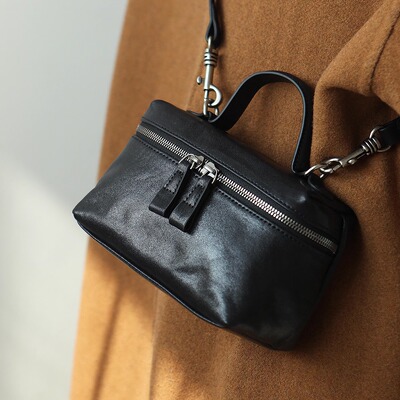 头层植鞣牛皮手提小方包布谷森林