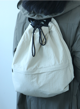 布谷森林抽绳漱口双肩背包男女日系大容量户外轻便旅行双肩包B577