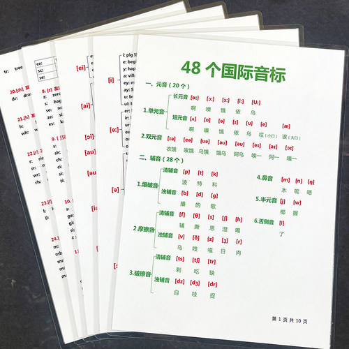 48个国际音标和自然拼读对应字母组合表英语知识点总结学习A4卡片
