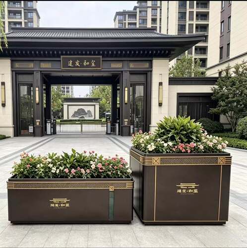 不锈钢花箱户外铁艺花槽广场组合花盆室外移动花坛种植箱花架定制