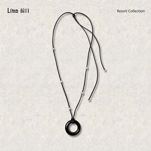 Limb掠目·海边月夜小众设计波纹猫眼黑玛瑙皮绳项链艺术感