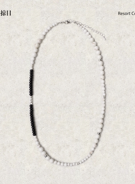 Limb掠目·松弛慵懒天然白松石黑玛瑙拼接银原创手工串珠长链