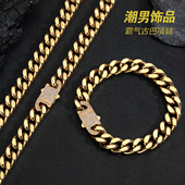 欧美霸气古巴链钛钢男士 项链嘻哈潮流男生配饰轻奢高级感装 饰素链