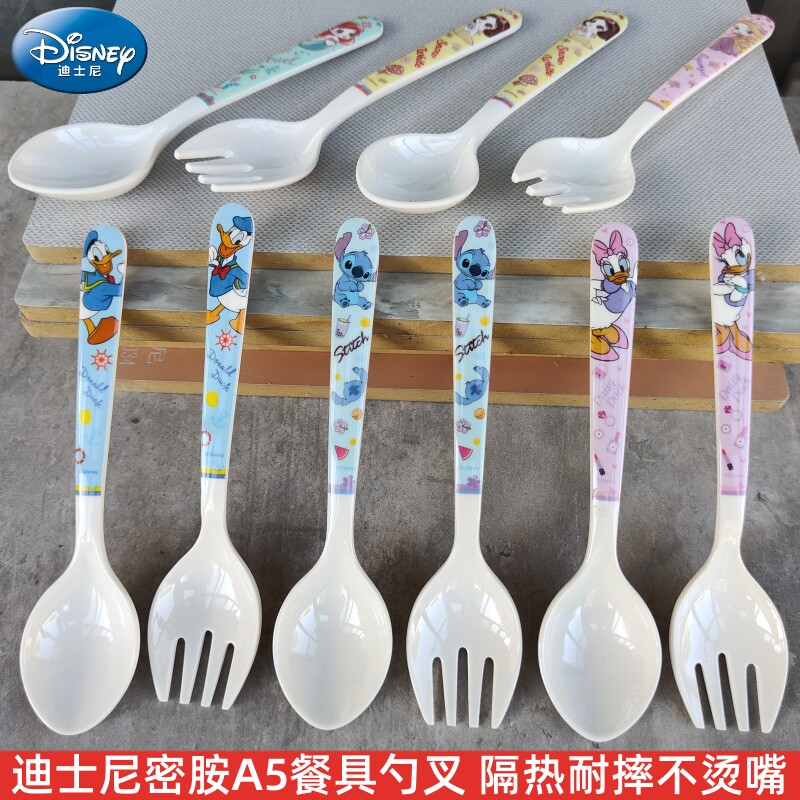 迪士尼儿童餐具幼儿园勺叉密胺耐摔吃饭喝汤吃面勺水果蛋糕面叉