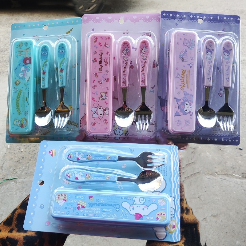 三丽鸥酷洛米儿童餐具学生勺叉子304不锈钢勺叉便携餐具套装带盒,餐饮具,叉/勺/筷套装,淘宝优惠券,粉丝福利购,淘宝优惠卷