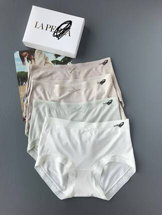 Laper新款女士内裤蕾丝拼接莫代尔棉三角裤轻薄柔软高弹桑蚕丝