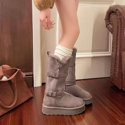 第一佳人女鞋中长筒雪地靴外翻两穿厚底时尚百搭舒适潮鞋增高保暖