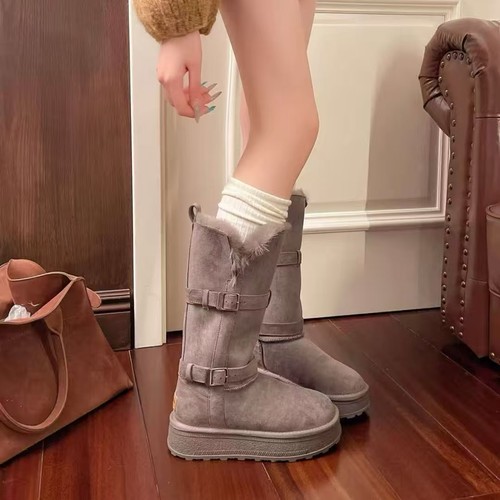 第一佳人女鞋中长筒雪地靴外翻两穿厚底时尚百搭舒适潮鞋增高保暖