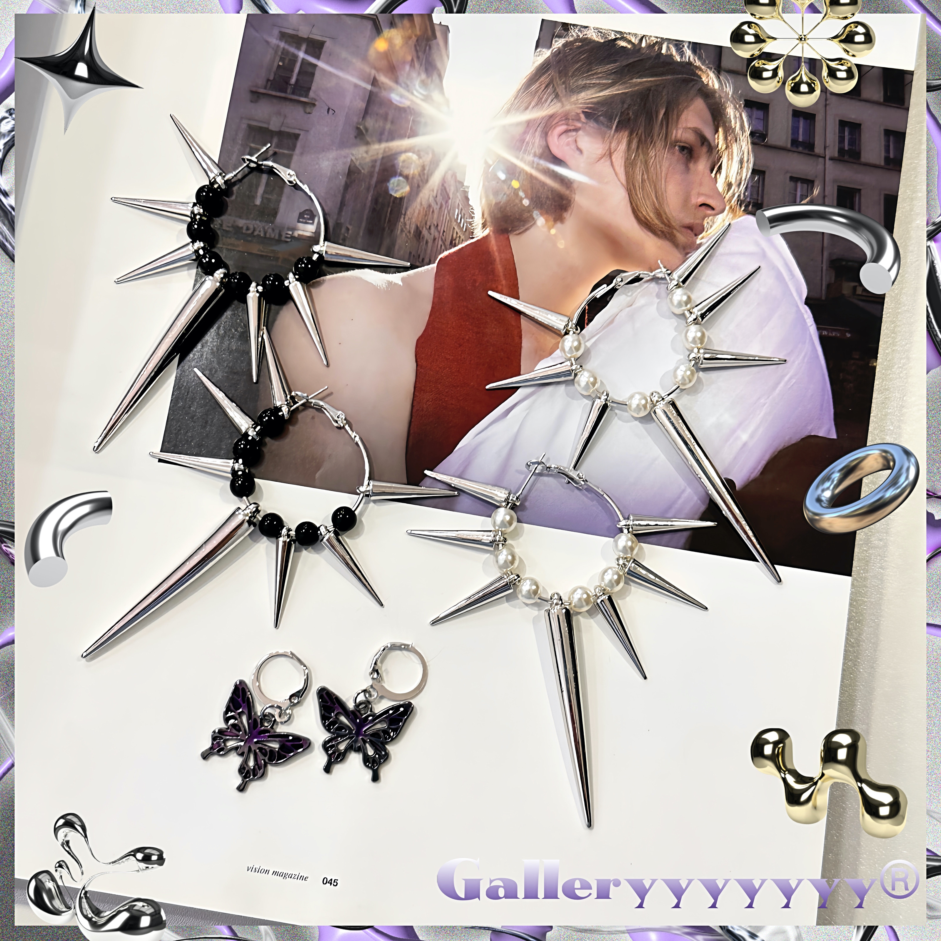 Gallery朋克暗黑铆钉耳环男女款