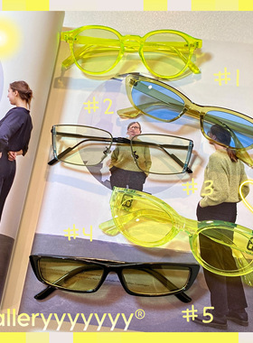 Gallery孤品捡漏 黄绿色系复古新浪潮90s时髦墨镜y2k太阳眼镜男女