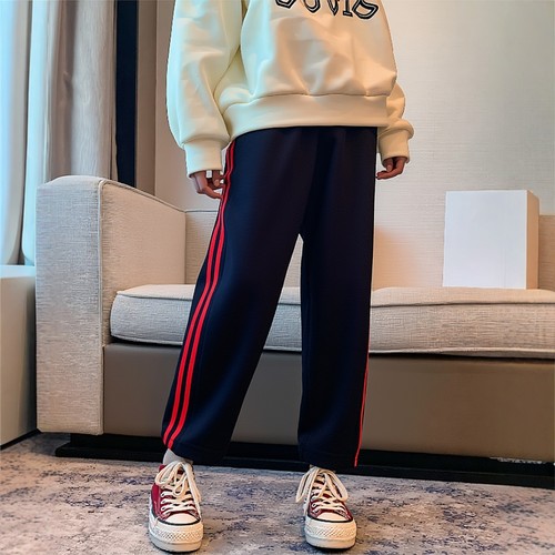 藏青红条两道杠纯棉校服裤