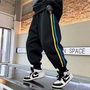 中小学生男女童校服裤2025新款春秋深蓝色黄蓝条浅黄色运动校裤子