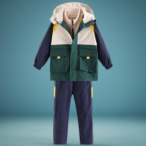 中小学生绿色冲锋衣校服三件套
