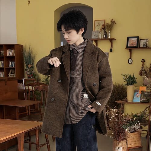 男童中长加厚羊毛双排扣呢大衣