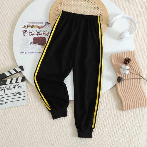 细条杠双黄黑色全棉定制校服裤