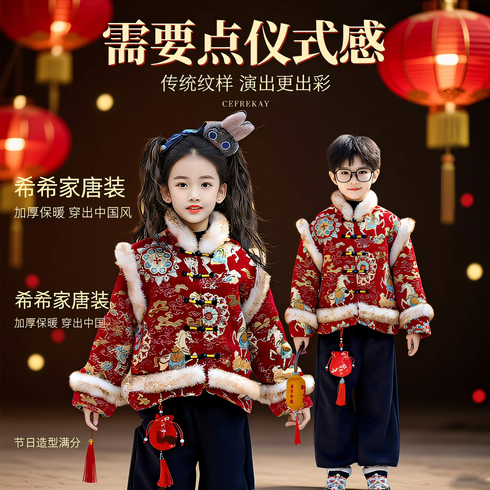 中国风儿童唐装加厚保暖新年服