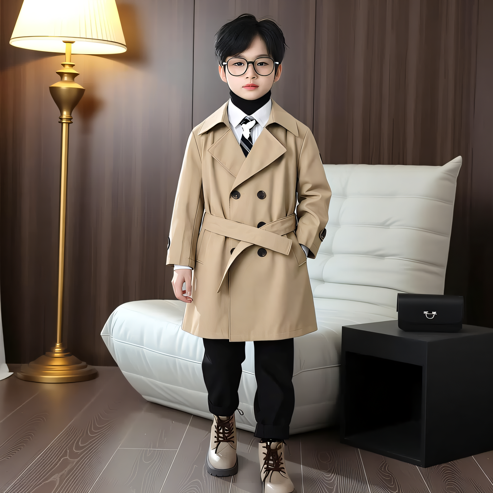 儿童外套童装春秋韩版男童卡其色宝宝双排扣风衣英伦风帅气中长款