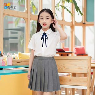 儿童校服套装学院风白衬衫灰百褶裙短裙小学生演出服毕业照学生装