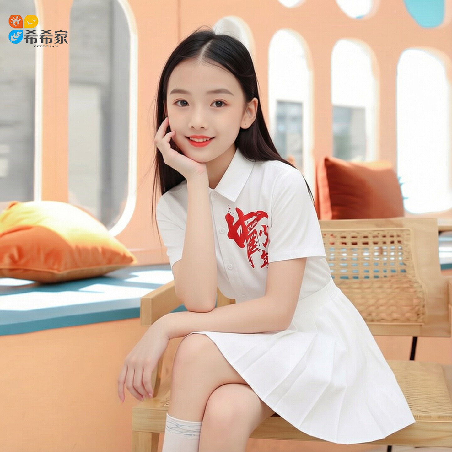 学院风女童百褶半身裙短裙纯白色国风衬衫团体表演出服甜美JK裙子