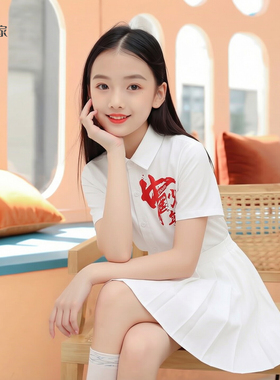 学院风女童百褶半身裙短裙纯白色国风衬衫团体表演出服甜美JK裙子