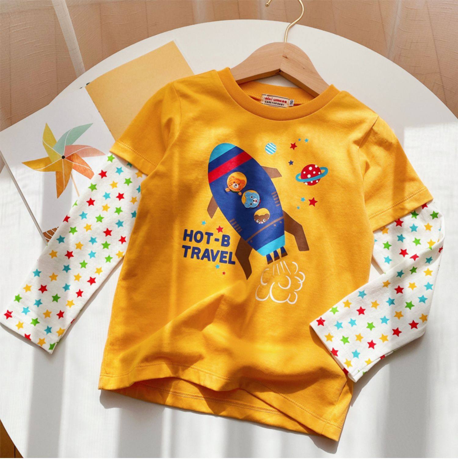 男童全棉长袖T恤中小童宝宝卡通火箭印花春秋装儿童上衣新款,童装/婴儿装/亲子装,T恤,淘宝优惠券,粉丝福利购,淘宝优惠卷