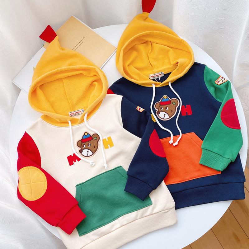 现货男童全棉毛圈卫衣连帽上衣春秋装1-7岁中小儿童套头衫熊爷爷