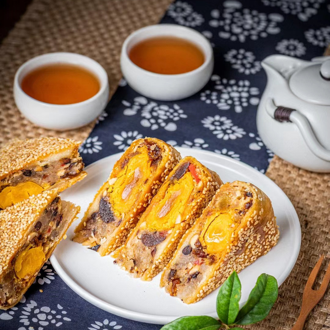 【现做】温州特产苍南桥墩大月饼芝麻鲜肉蛋黄五仁酥皮礼盒750克