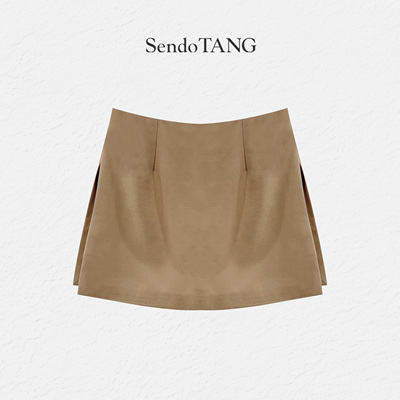 卡其色复古半身裙胖多女装新款设计感高腰百搭短裙【风华旧梦】
