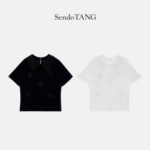 休闲时尚 立体花朵 春夏新款 胖多女装 宽松百搭T恤上衣 栀芽