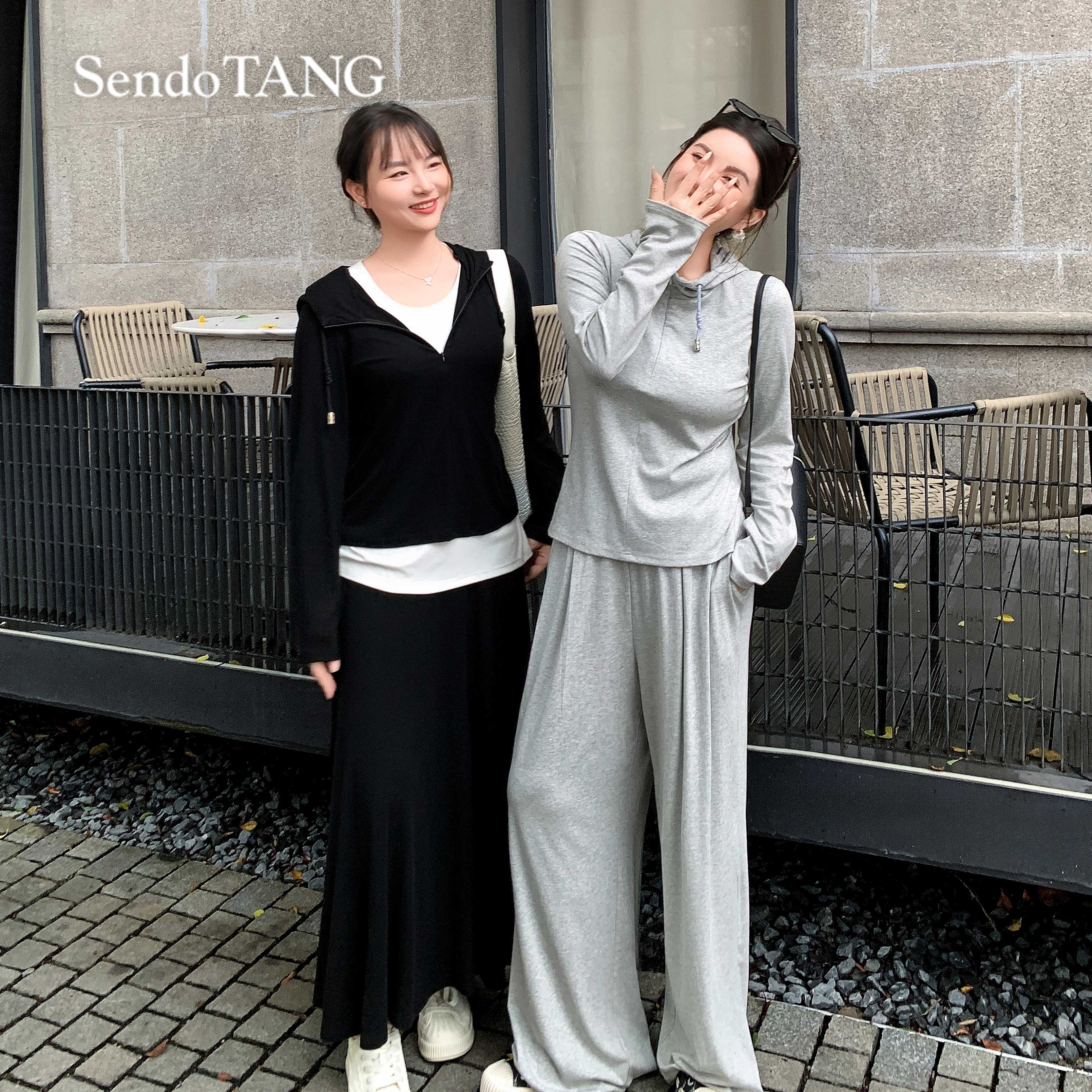 背心连帽外套半裙超火穿搭一整套胖多女装新款时尚套装【茶苓】