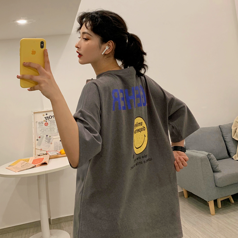 Real shot cotton spring and summer loose T-shirt short sleeve Korean version large half sleeve large size new net red