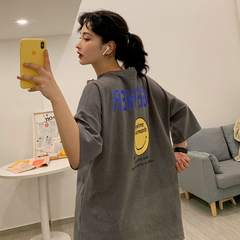 Real shot cotton spring and summer loose T-shirt short sleeve Korean version large half sleeve large size new net red