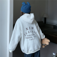 Photo of cashmere 300g embroidered letters on the back of cashmere sweater for women Hoodie