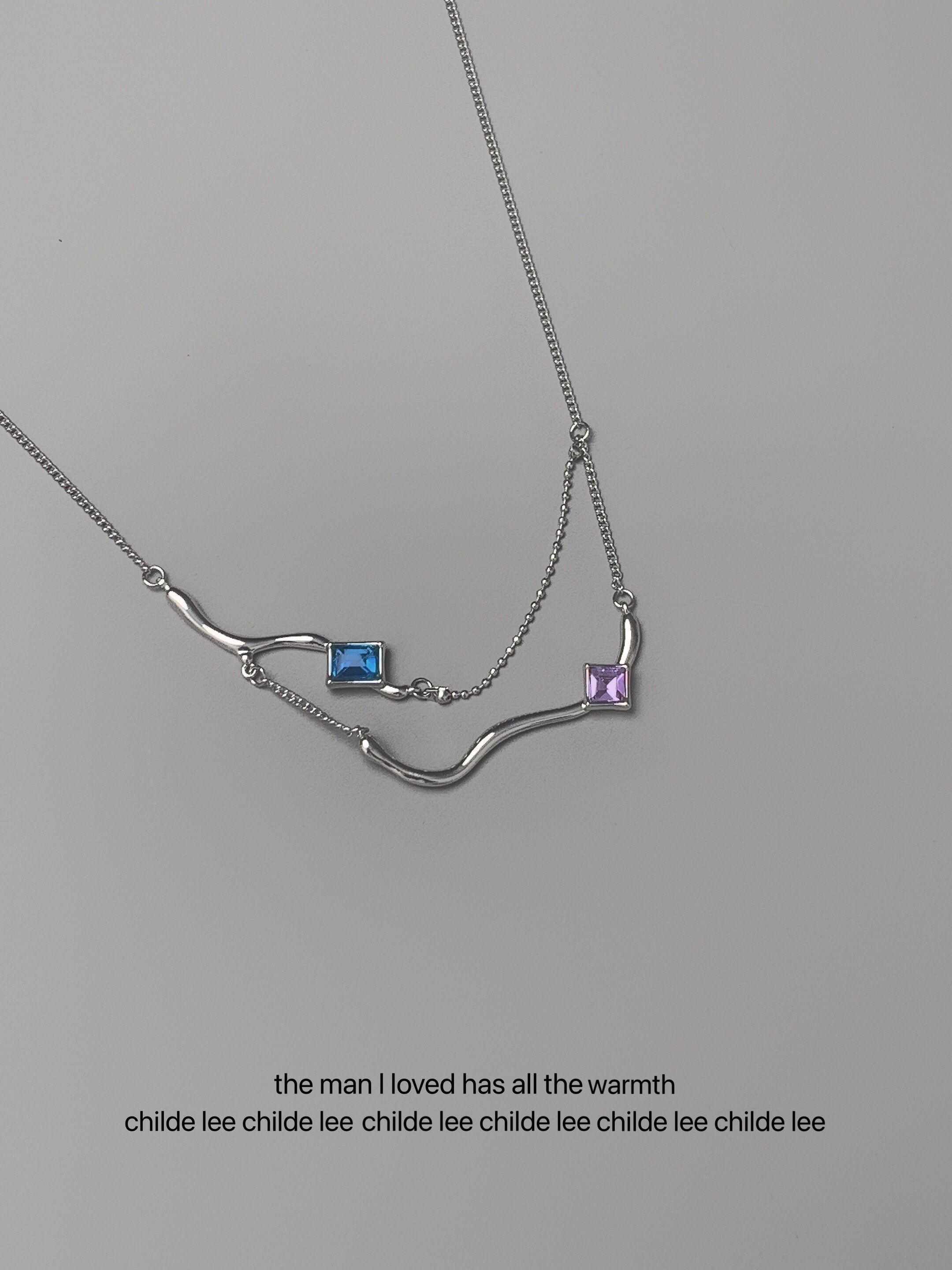 彩色水晶双层项链 链条锁骨链 简约百搭个性吊坠 慵懒 飒