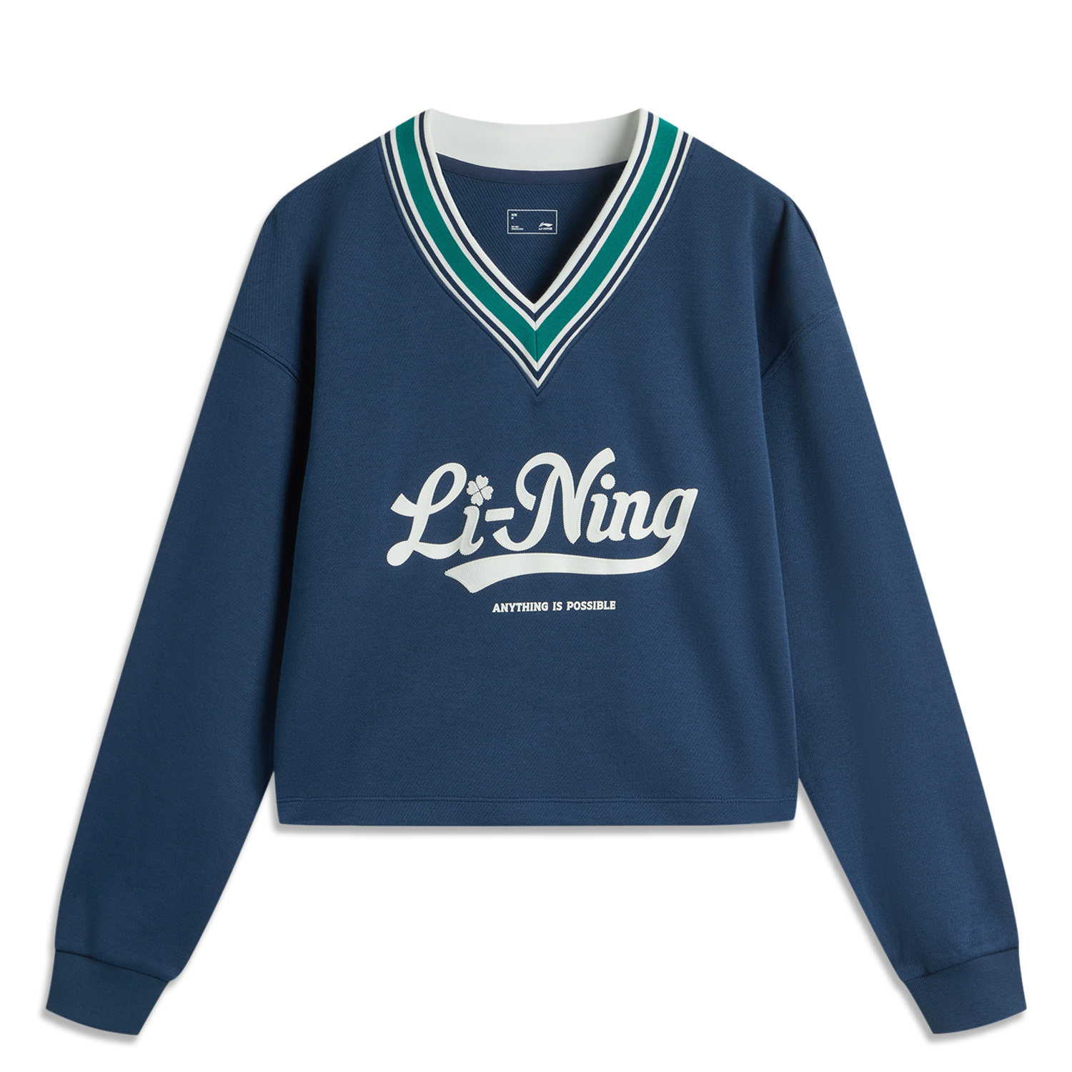 李宁正品运动生活系列女子复古休闲字母印花长袖文化衫AHSU532