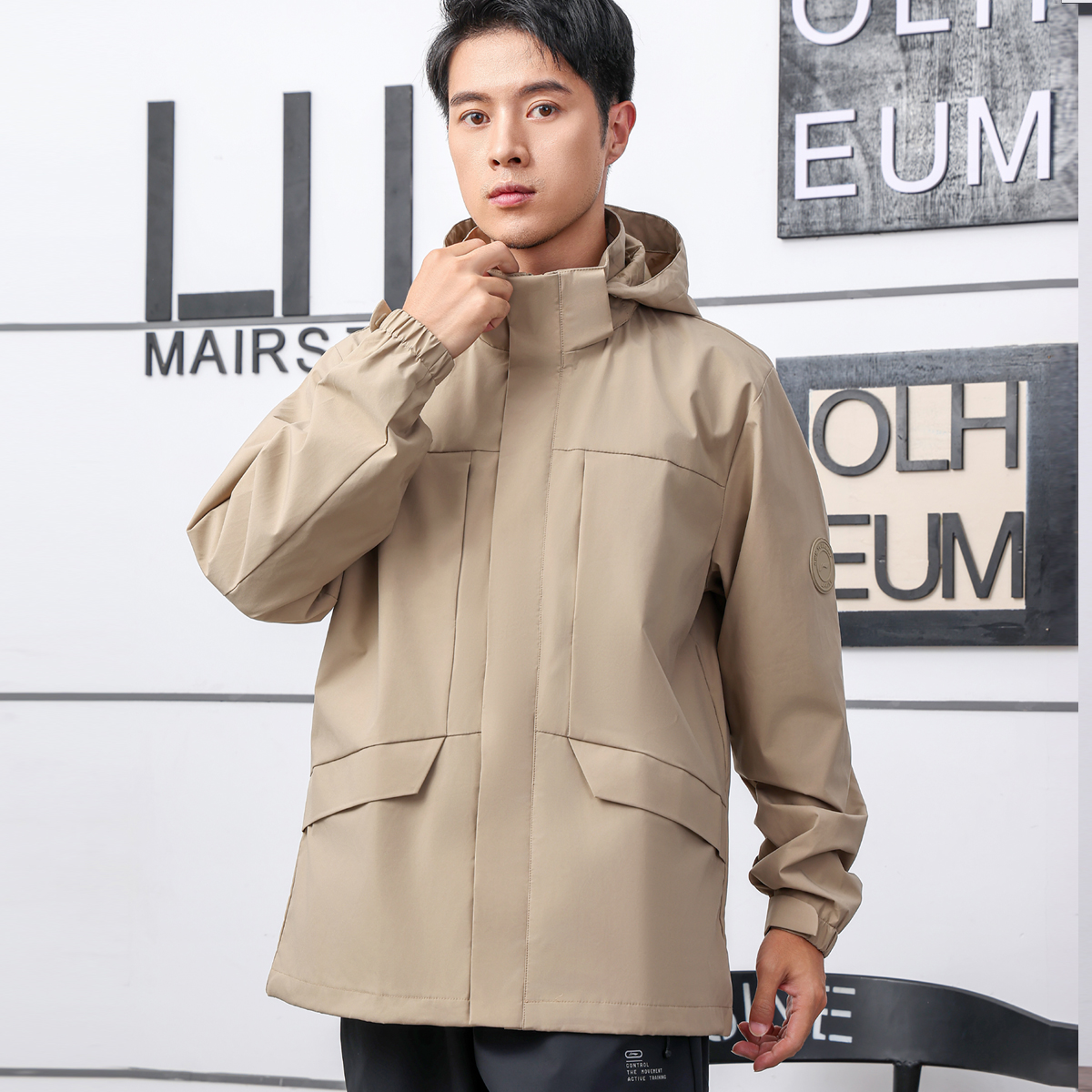 李宁户外冲锋外套男登山服防风防水连帽外套骑行运动服女AFDUA07