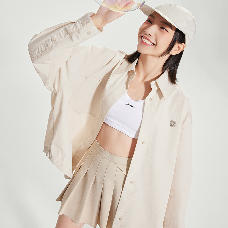 李宁2024新款运动时尚系列女子宽松纯色细腻柔软休闲衬衫ASHU460