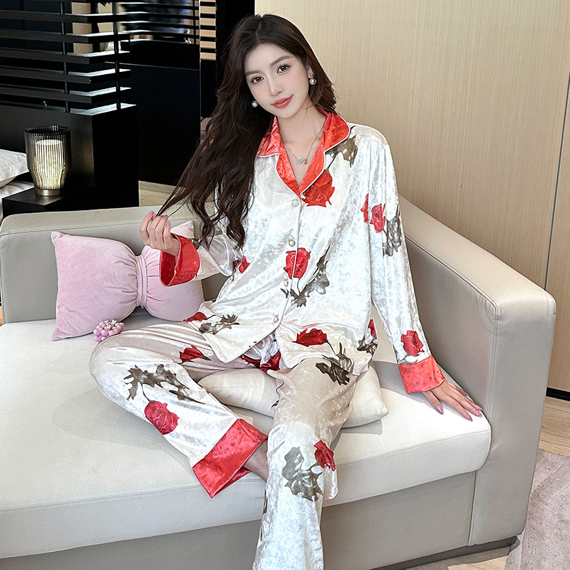 金丝绒睡衣女秋冬季网红休闲大码妈妈轻奢金钻绒春秋款家居服套装