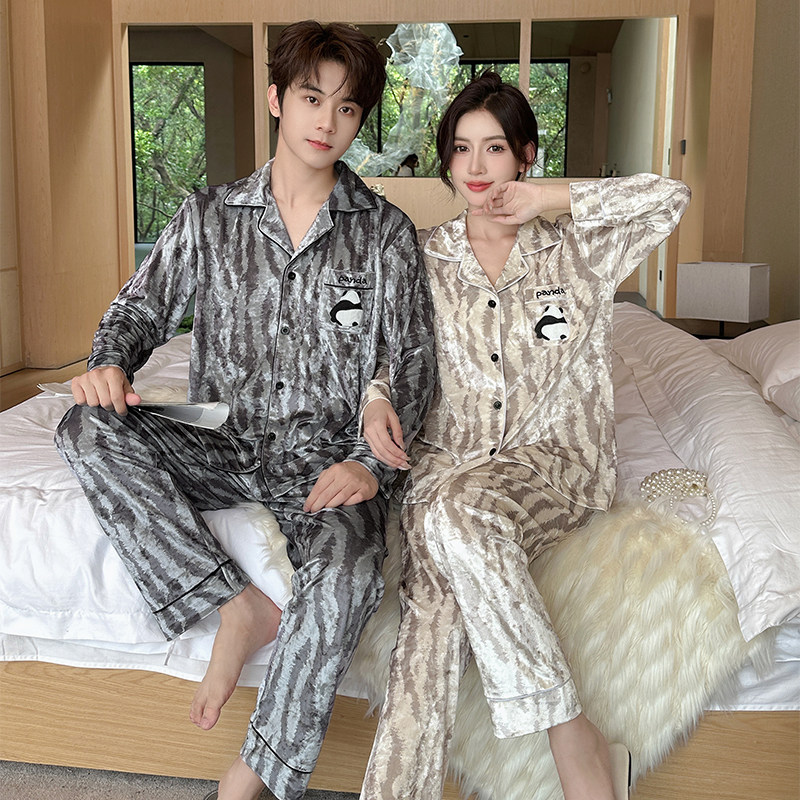 金丝绒情侣睡衣男女士秋春秋冬季长袖结婚甜美金钻绒家居服套装
