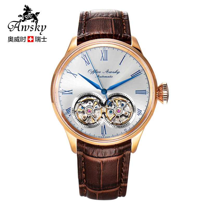 休闲风全自动镂空防水机械手表