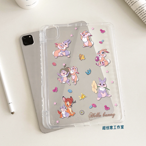 超创意透明|适用9代无盖ipad10.2寸保护壳10代平板11代a16全包pro11Air11可爱兔子air45笔槽mini67亚克力9.7
