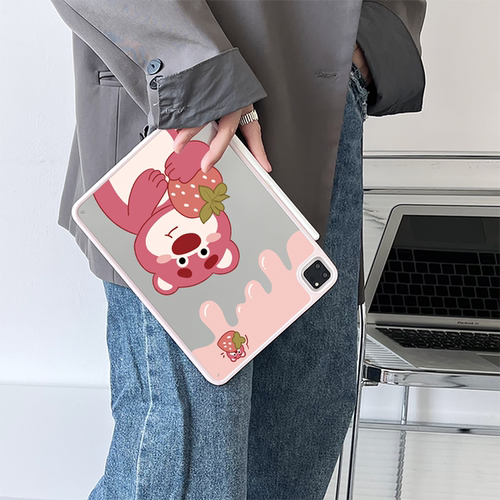 超创意适用无盖iPad11A16保护壳第10代亚克力air45全包mini67磁吸笔槽草莓10.2寸少女熊Pro11Air11硬后壳9.7